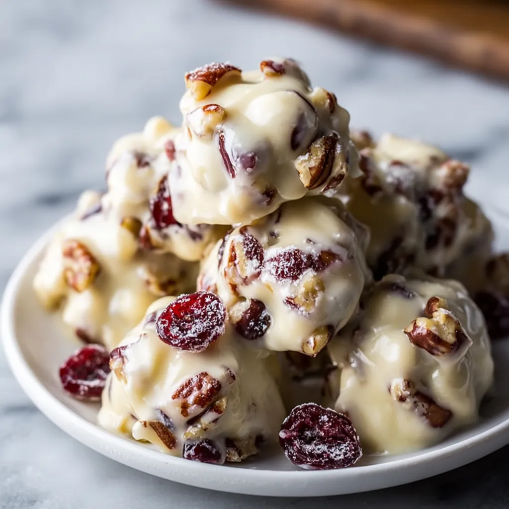 White Chocolate Cranberry Pecan Clusters - Easy No-Bake Holiday Candy Recipe - secondary view